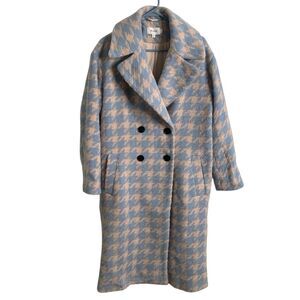 The Frolic Womens Houndstooth Longline Coat 4 Pink Baby Blue Double Breasted